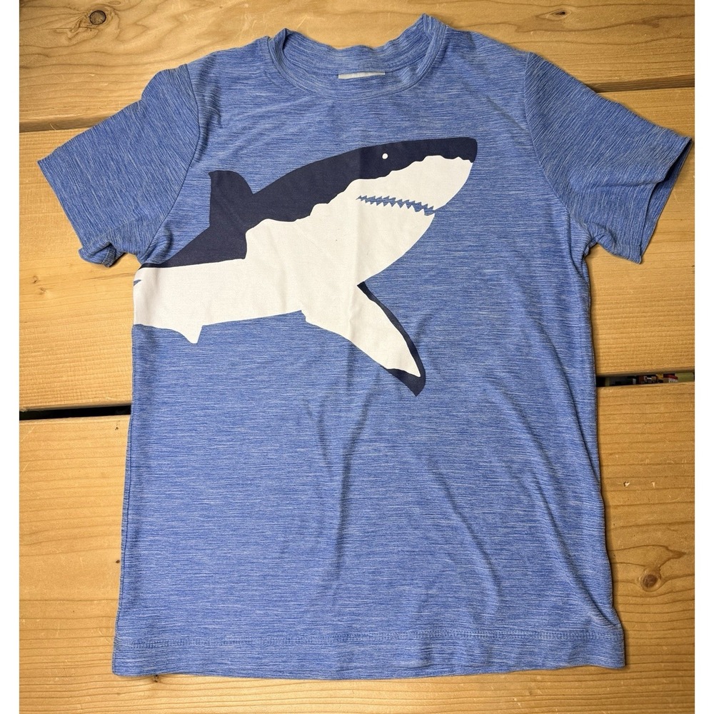 HANNA ANDERSSON Boys Sunblock UV Tee w/ UPF 50+ Blue w/ Shark Graphic Summer Fun